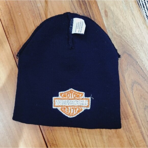 Harley-Davidson Iconic Black Bar and Shield Beanie with Orange Logo - Picture 2 of 5